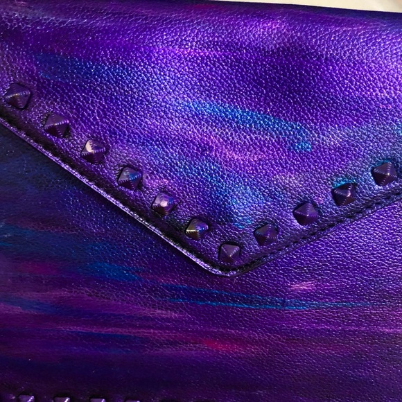 Mersi Vera Metallic Multi Color Studded Envelope Vegan Leather Crossbody Bag - Picture 4 of 16